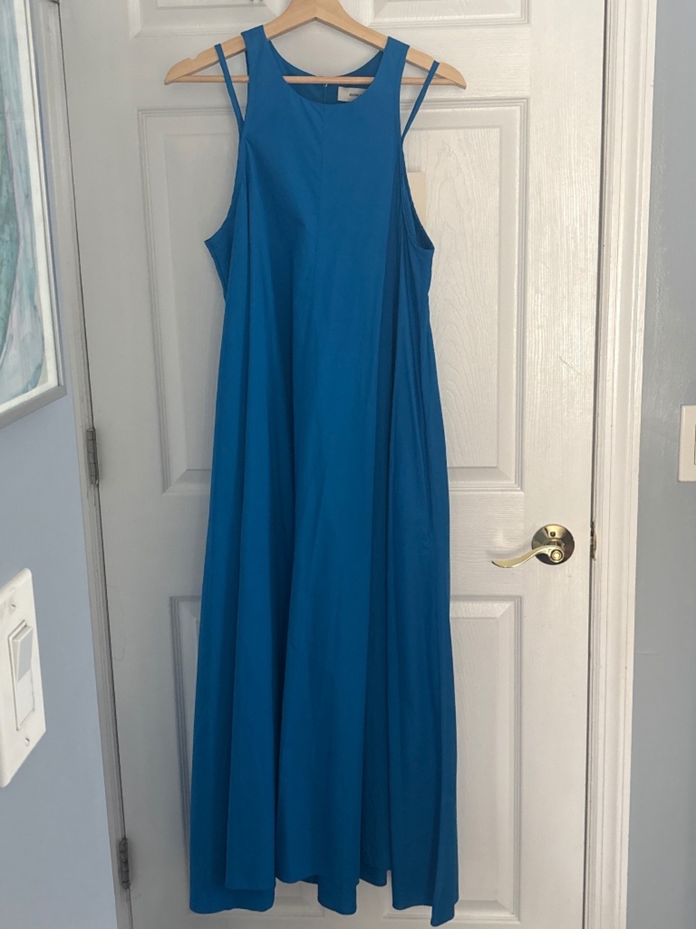 Sayaka Davis 100% cotton cerulean blue double strap maxi dress